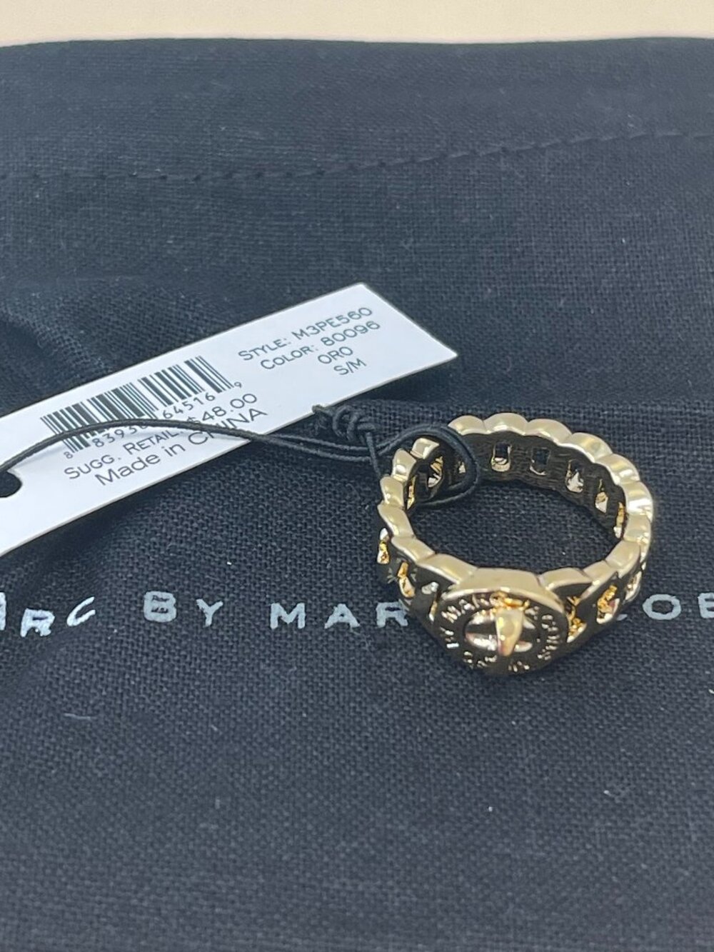 MARC BY MARC JACOBS Goldplated Turnlock Katie Ring - S/M - NWT